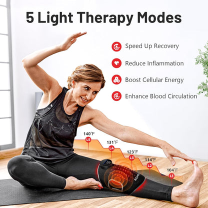 Red Light Therapy Knee Brace&Vibration Knee Massage for Pain Relief, 660Nm&850Nm Rechargeable near Infrared Light Therapy Device for Knee/Elbow/Shoulder Faster Recovery for Cordless Use