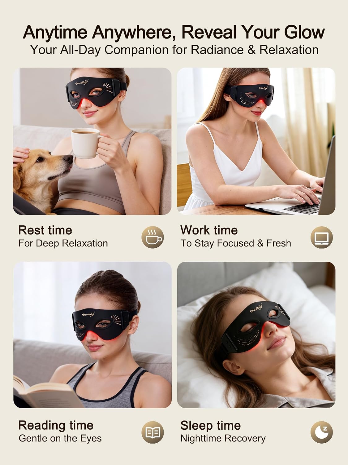 Red Light Therapy Eyes Mask 3 Colors Modes Cordless LED Eyes Mask
