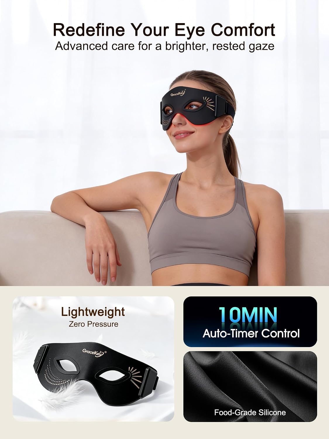 Red Light Therapy Eyes Mask 3 Colors Modes Cordless LED Eyes Mask