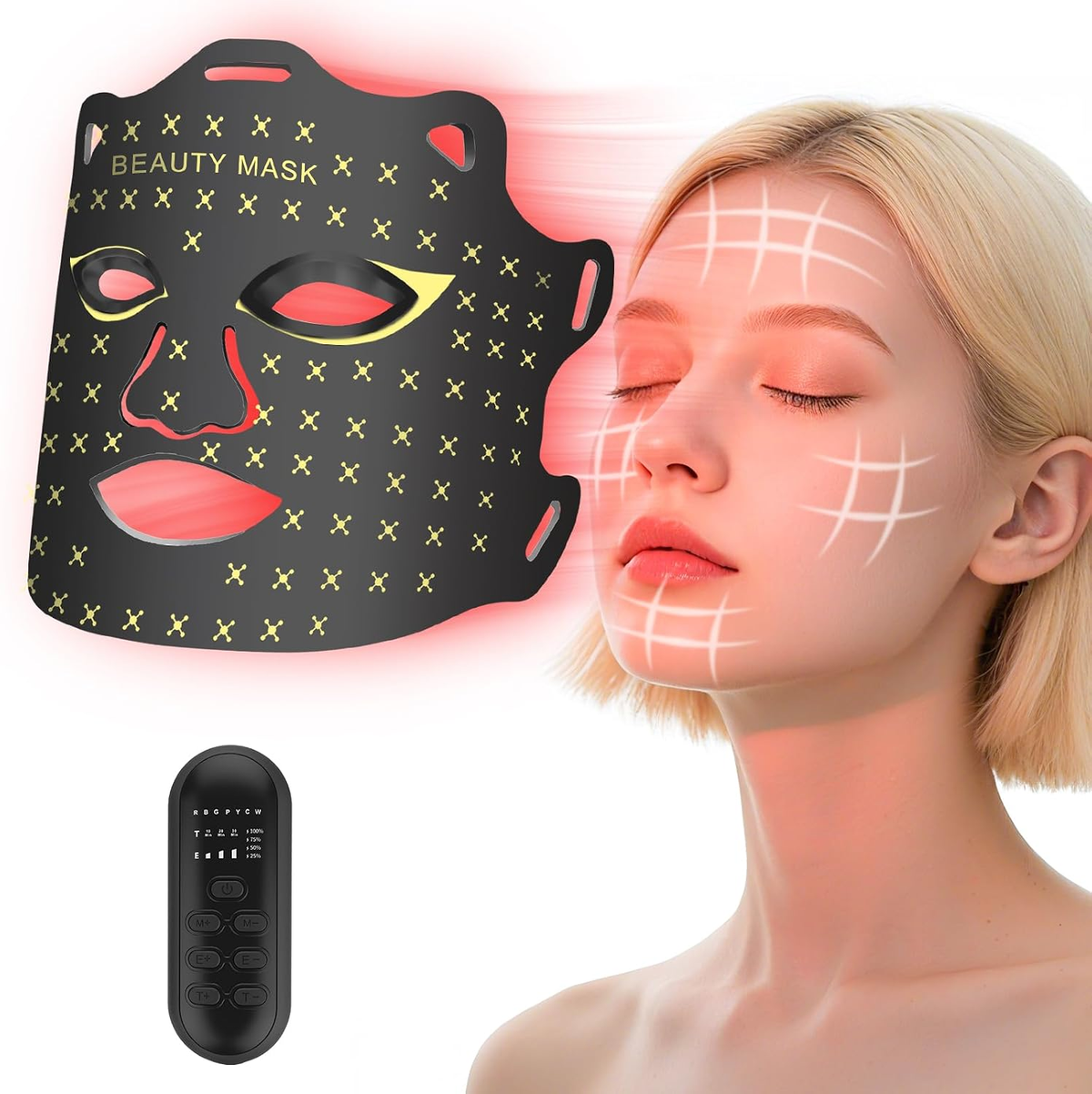 Red Light Therapy Face Mask, - Portable 7 Color Mode